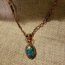 Load image into Gallery viewer, Blue Green Sea Sediment Jasper Copper Wire Wrap and Link Necklace