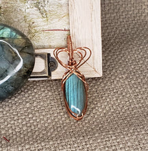 Load image into Gallery viewer, Copper Wrap Labradorite Pendant Heart Bale