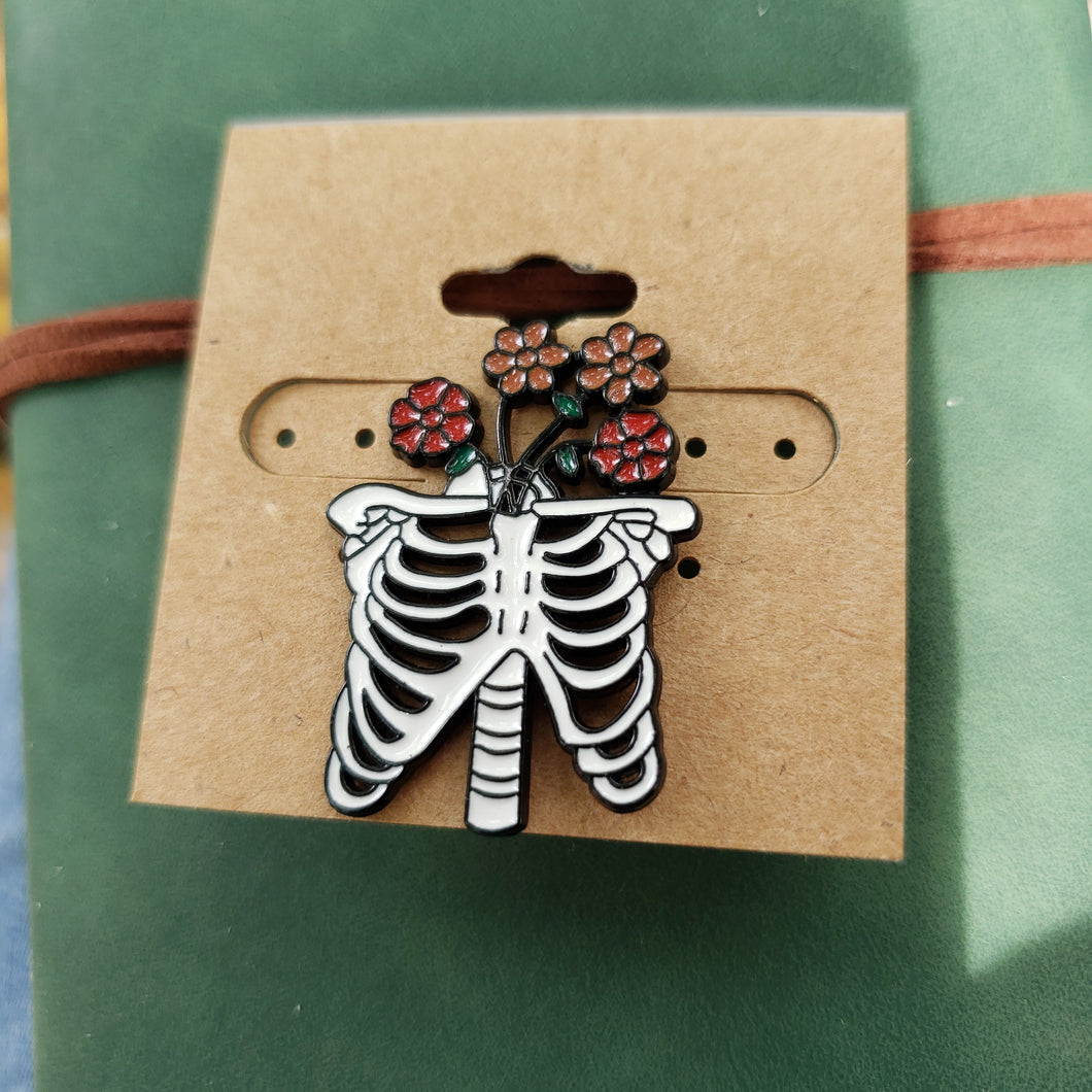 Enamel Pin Ribcage with flowers