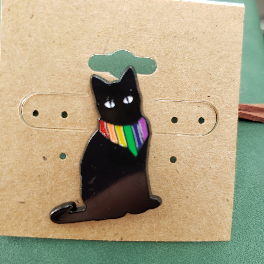Enamel Pin Black Cat Rainbow Bandana