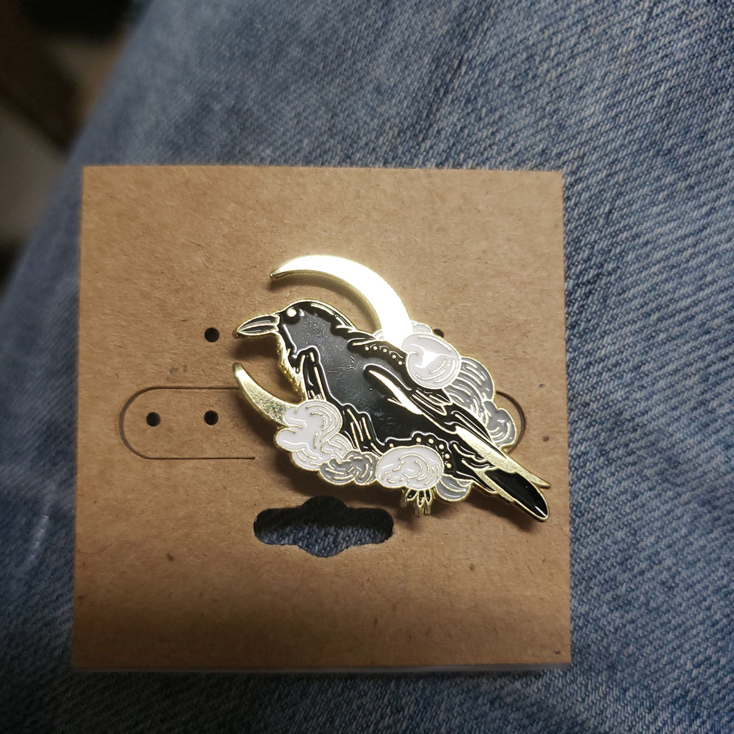 Enamel Pin Crow on Moon