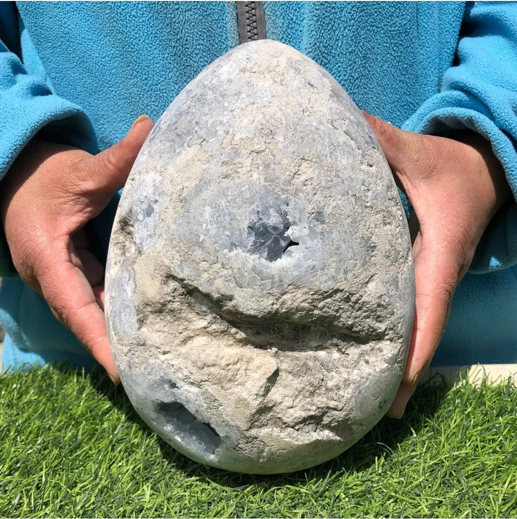 Large Natural Blue Calcite Egg Crystal Cluster Specimen