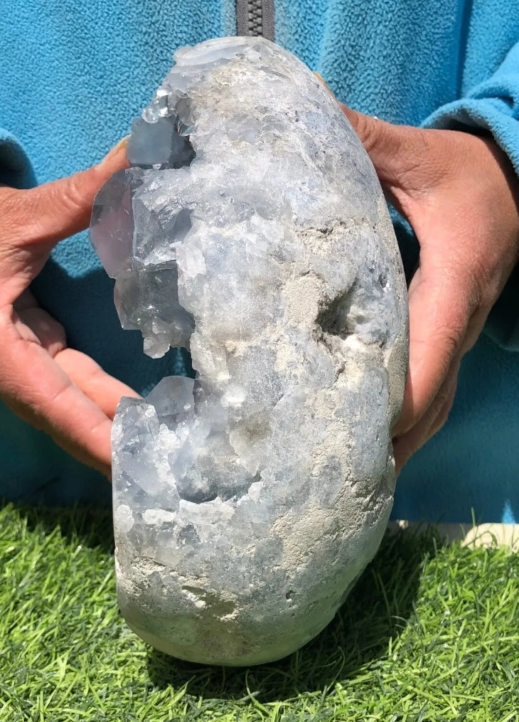 Large Natural Blue Calcite Egg Crystal Cluster Specimen