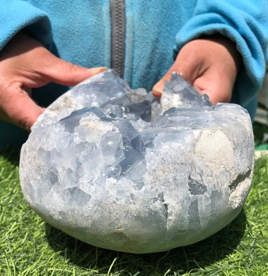 Large Natural Blue Calcite Egg Crystal Cluster Specimen