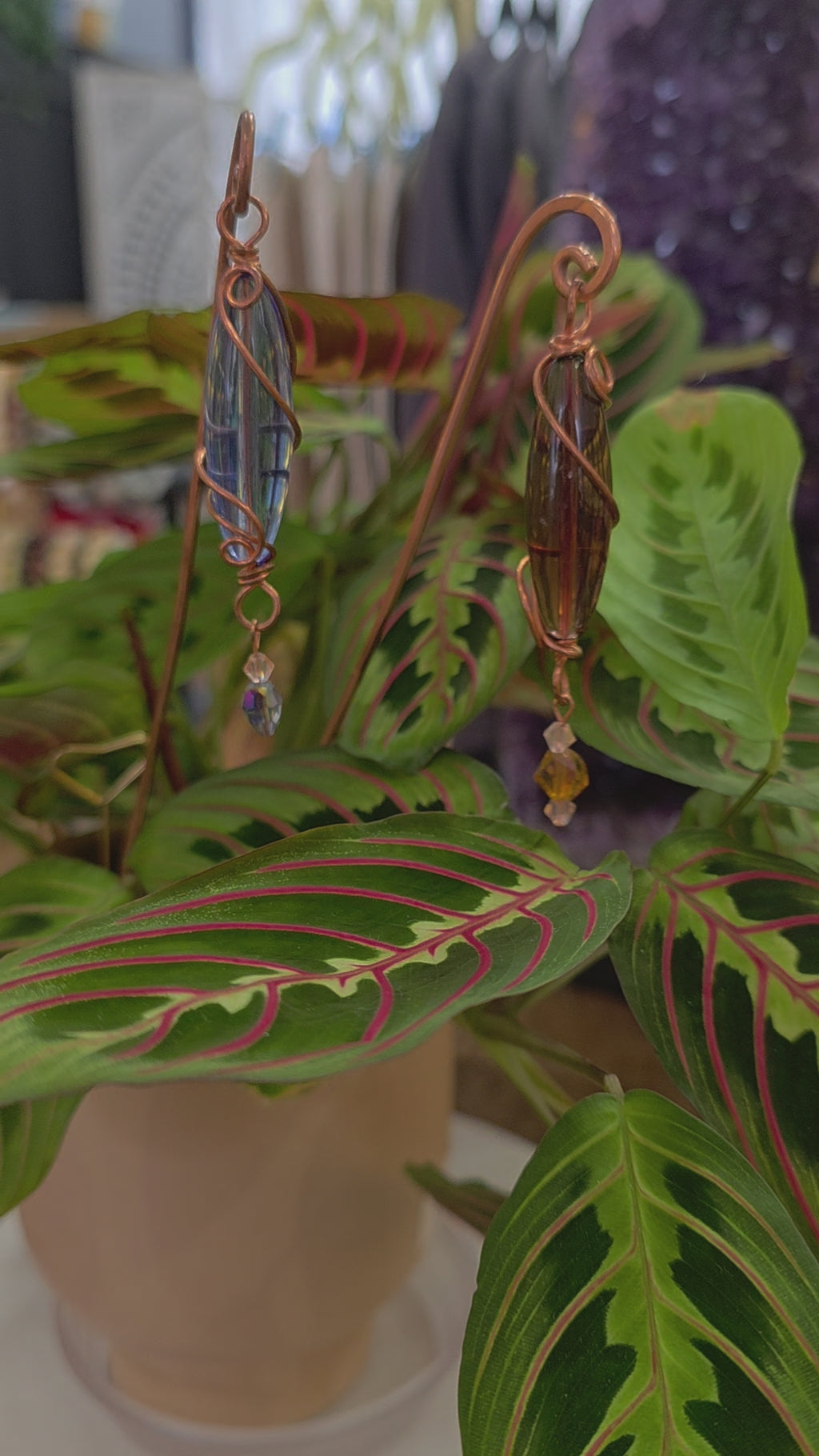 Copper and Crystal Wrapped Garden Plant Pot Decorative Charm