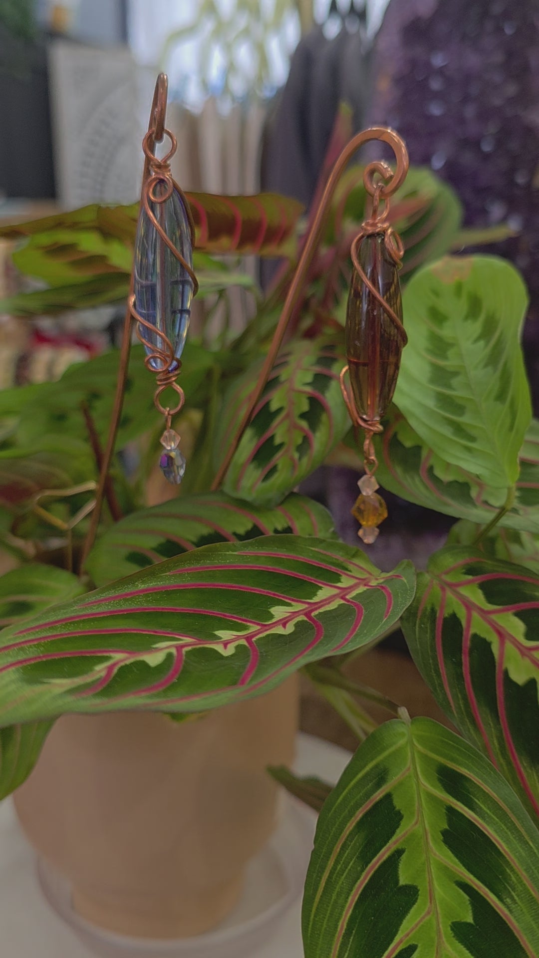 Copper and Crystal Wrapped Garden Plant Pot Decorative Charm