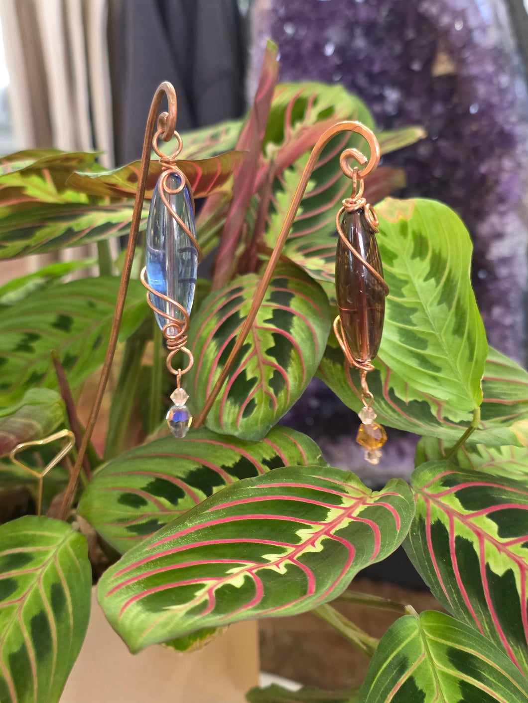 Copper and Crystal Wrapped Garden Plant Pot Decorative Charm