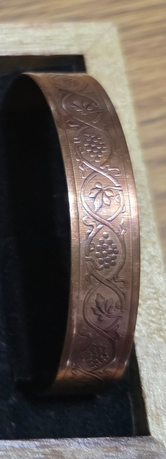 Celtic Copper Cuff with Grape vine motif. Lonebirchcreative.com
