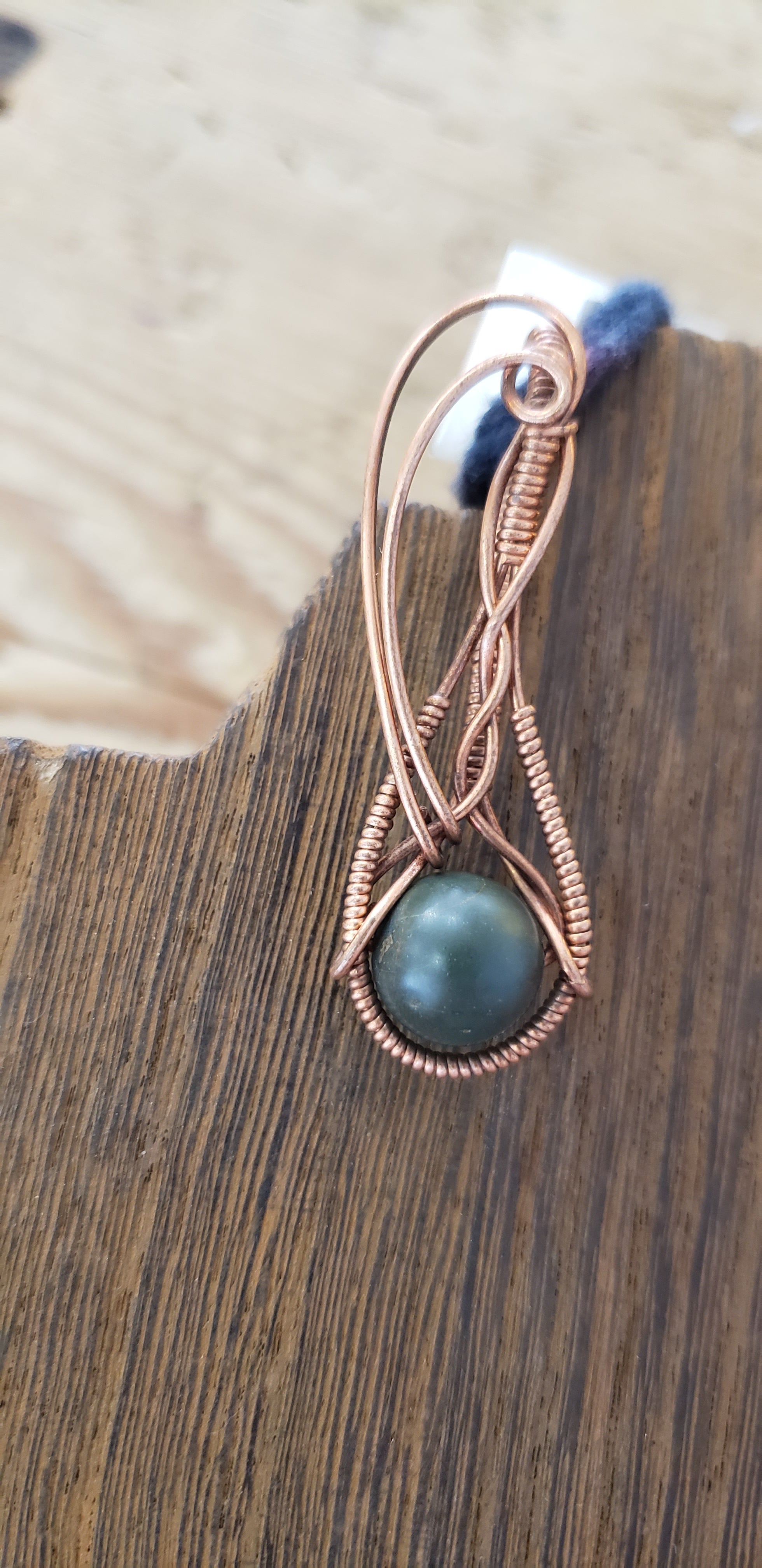 Green India Agate Pendant Wirewrap Copper