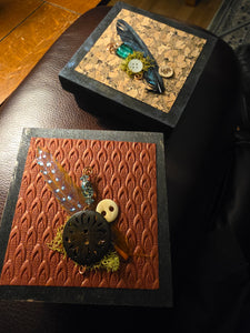 Trinket Gift Box Multimedia Handcrafted Feather Vintage Button
