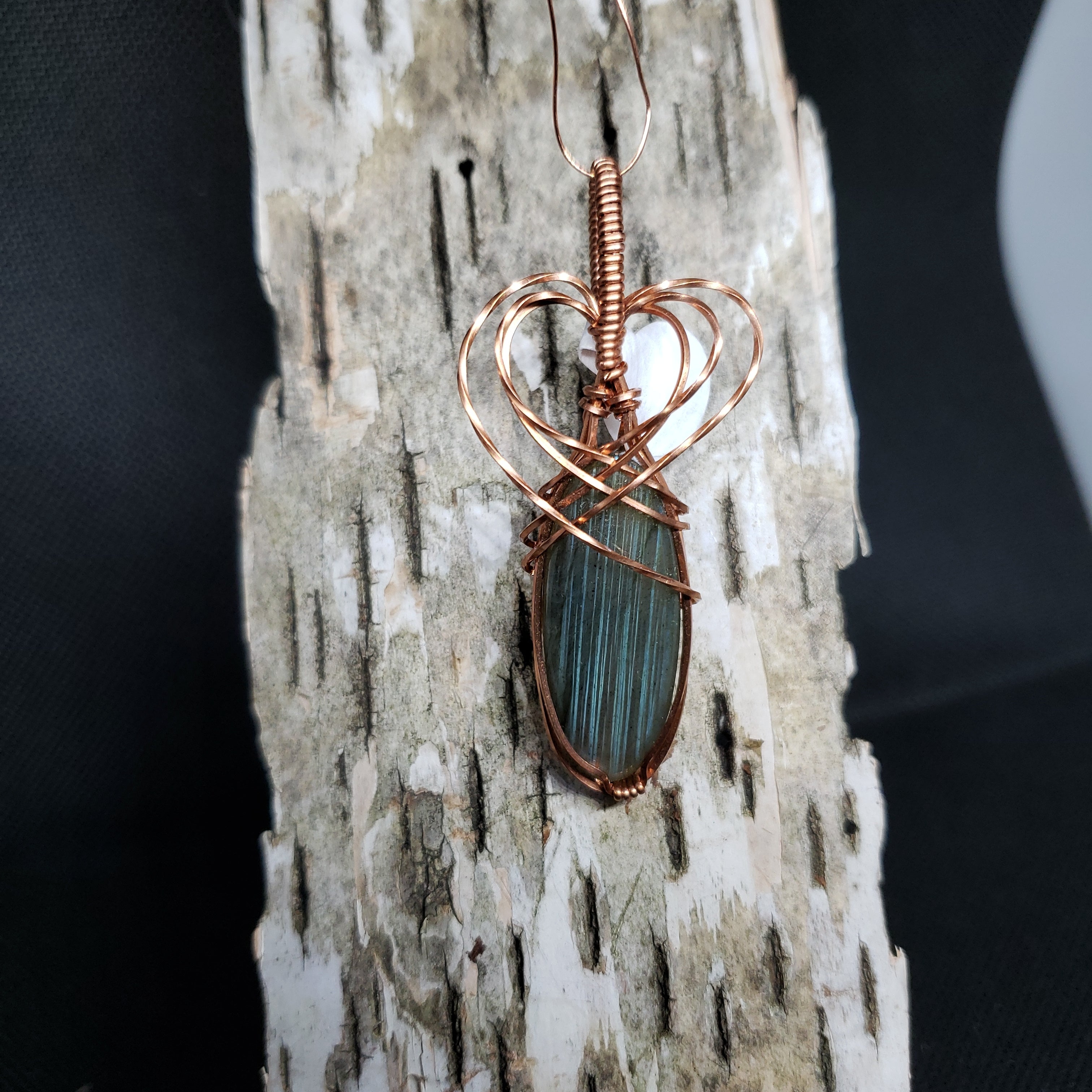 Copper Wrap Labradorite Pendant Heart Bale