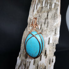 Load image into Gallery viewer, Blue Howlite Copper Wire Wrap Criss-Cross Pendant