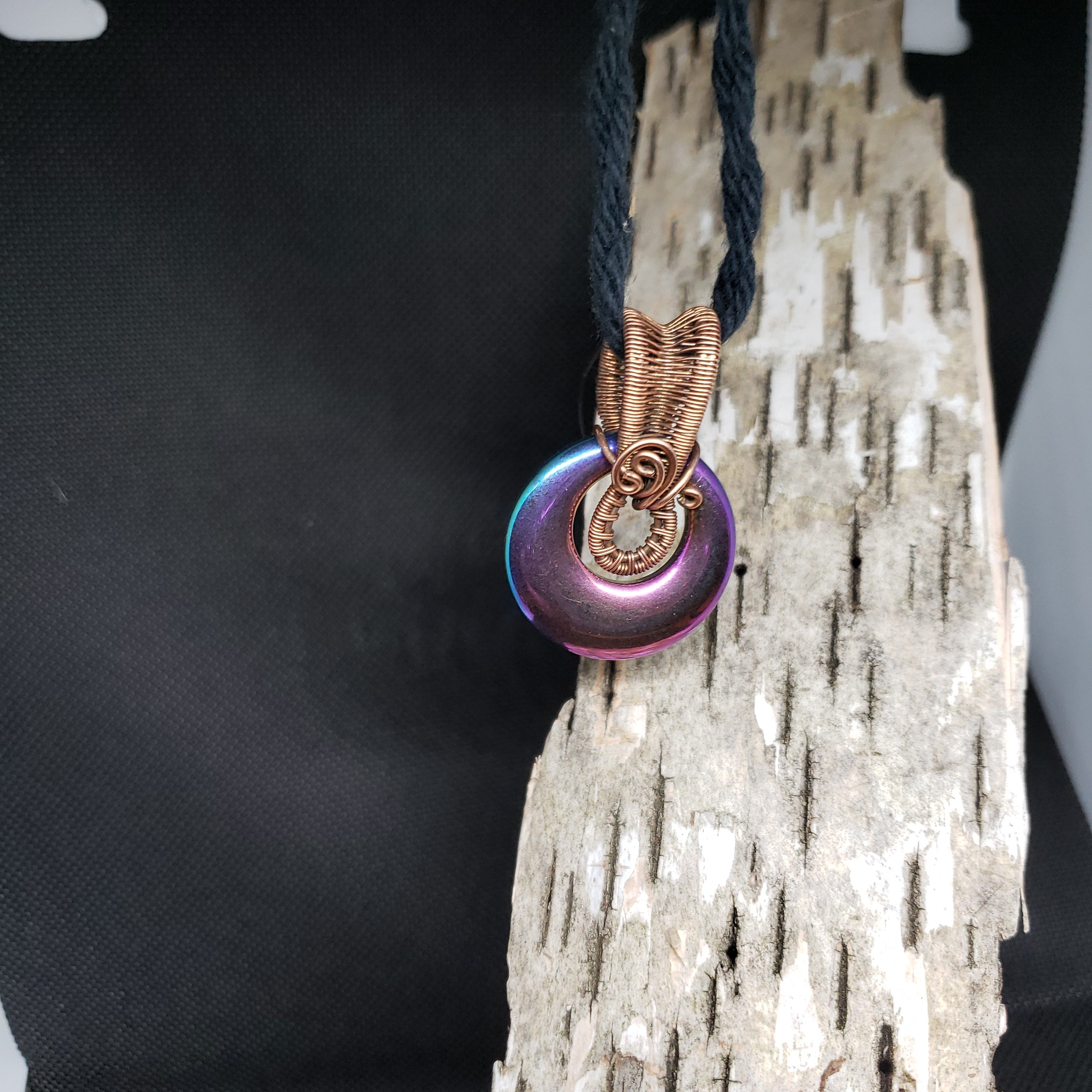 POS titanium  hemetite donut bead copper corset weave bale