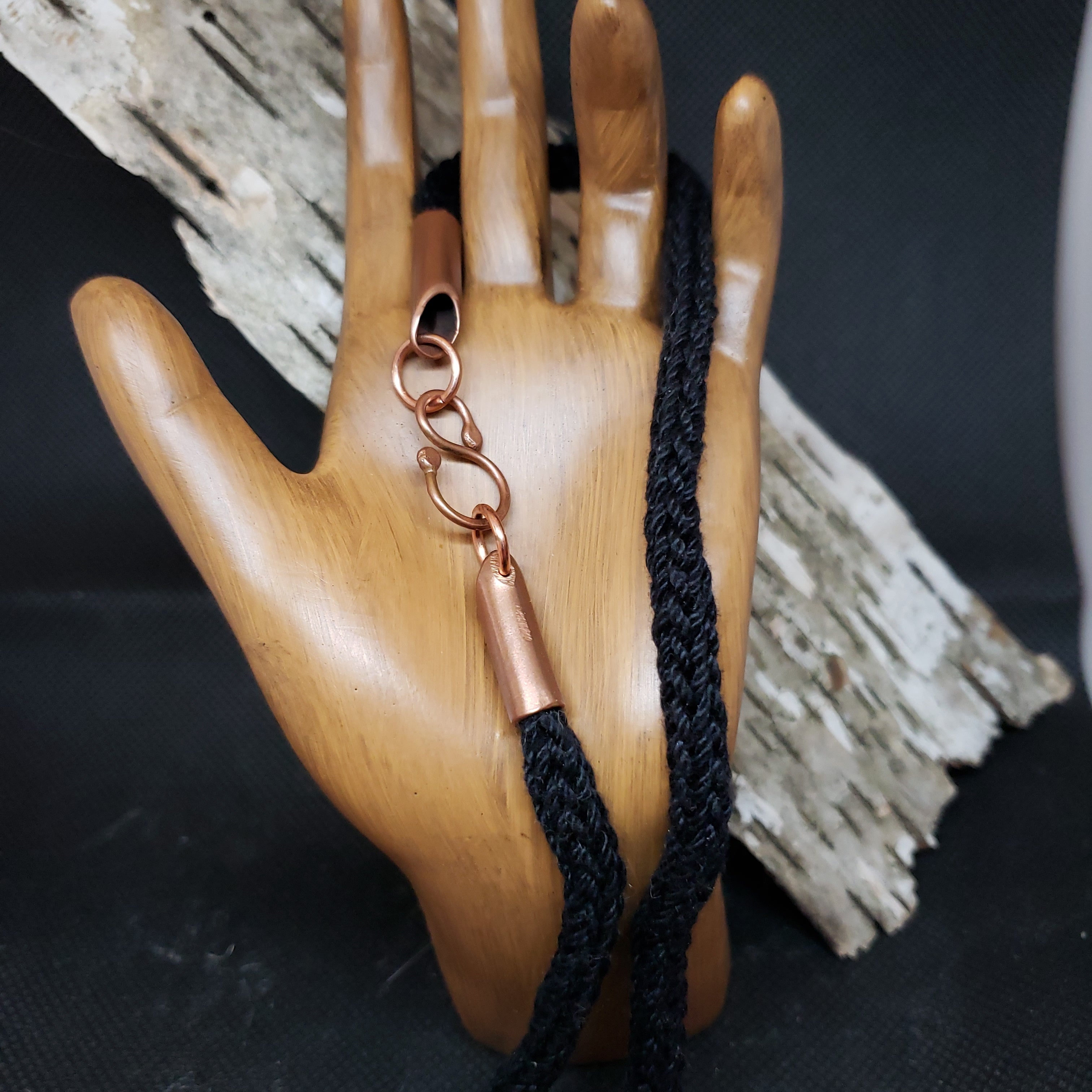 Necklace hand knit  icord  with copper clasp
