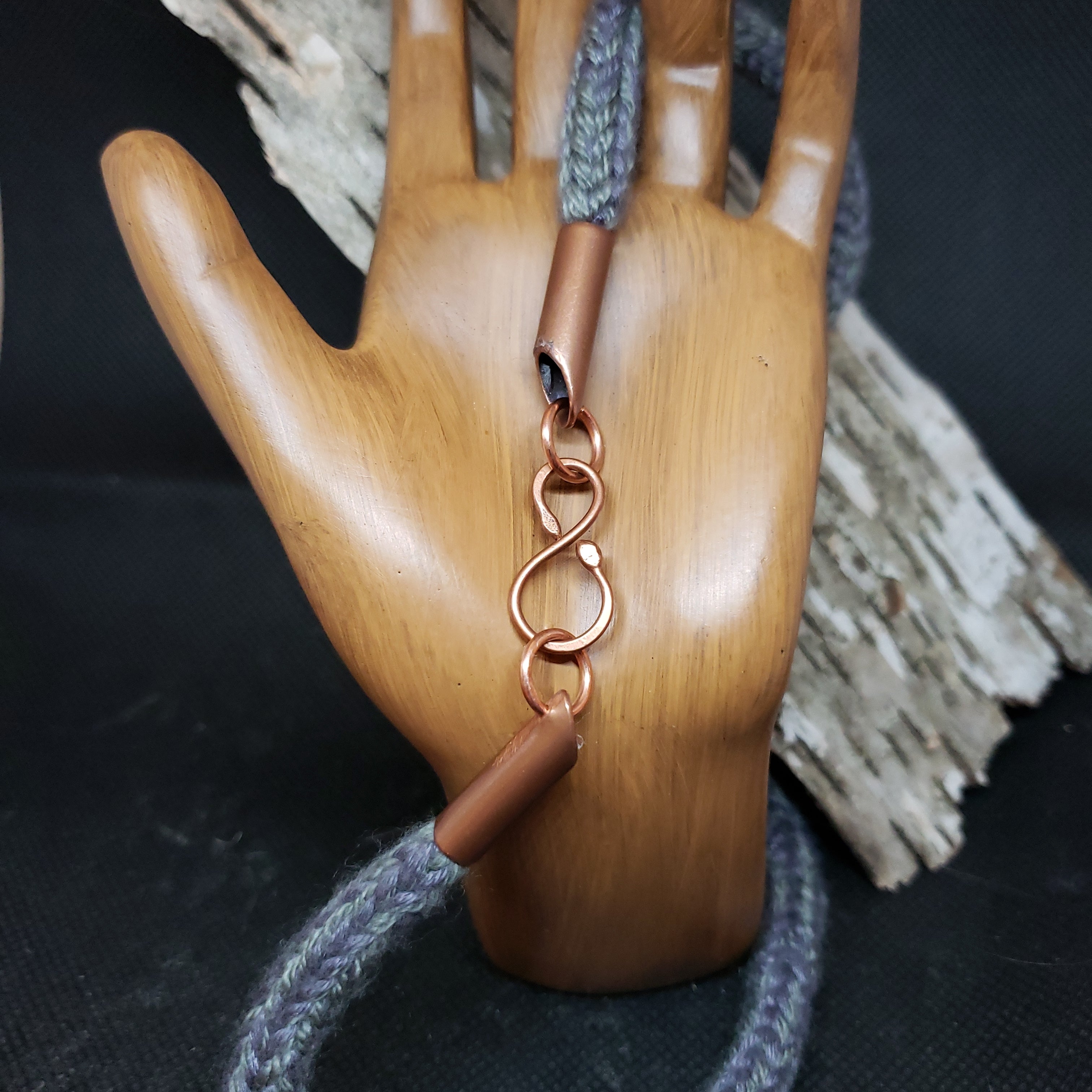 Necklace hand knit  icord  with copper clasp