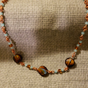Crystal and Copper Link Necklace with Rose Cut Focal Beads