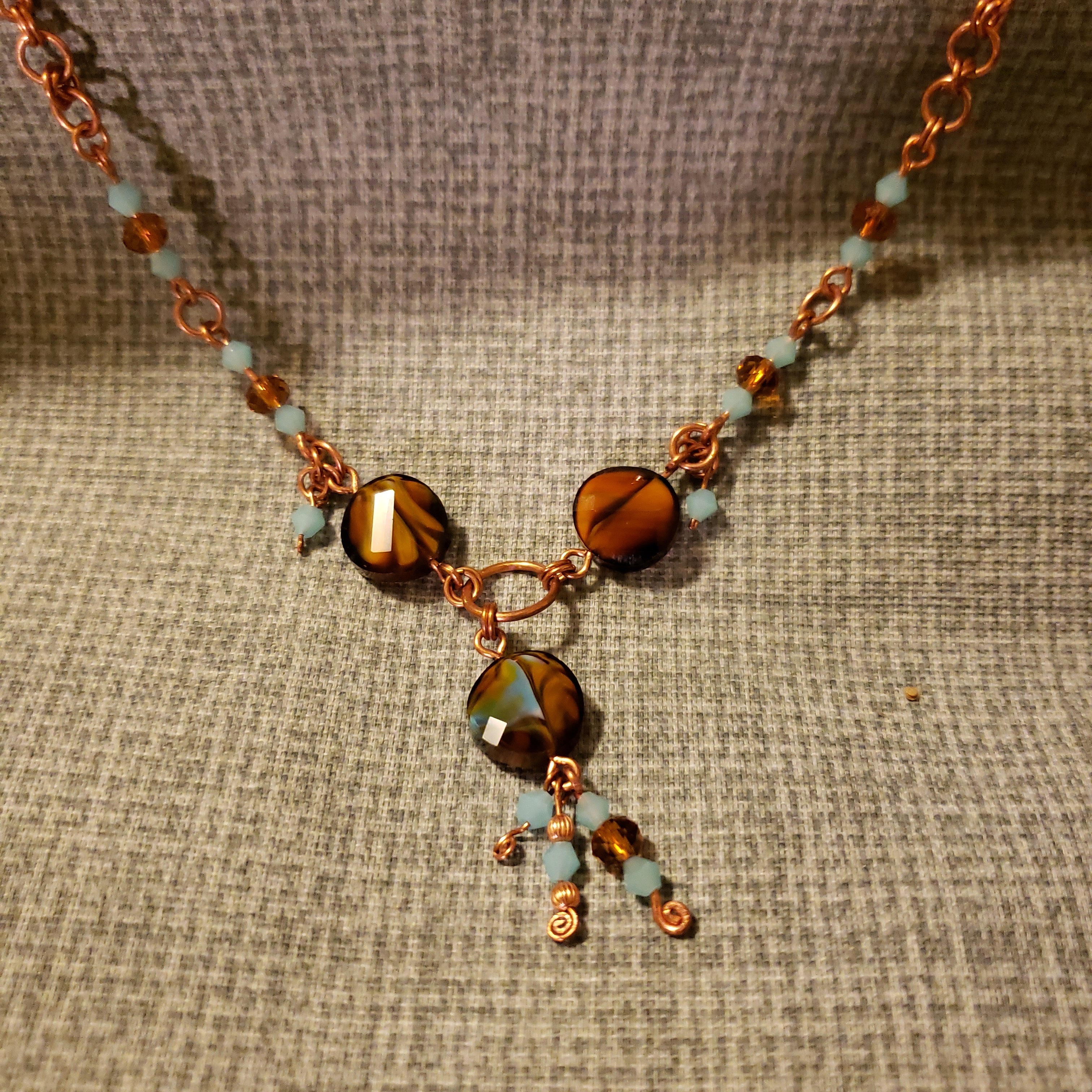 Crystal and Copper Link Necklace with Rose Cut Focal Beads