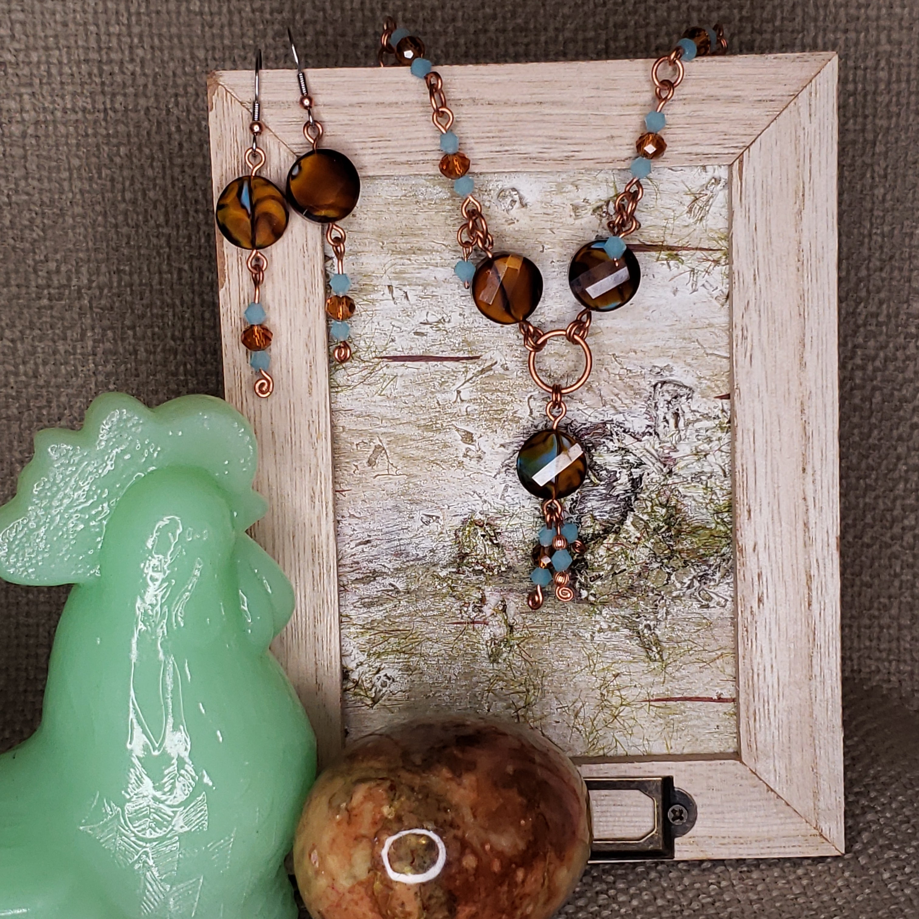 Crystal and Copper Link Necklace with Rose Cut Focal Beads