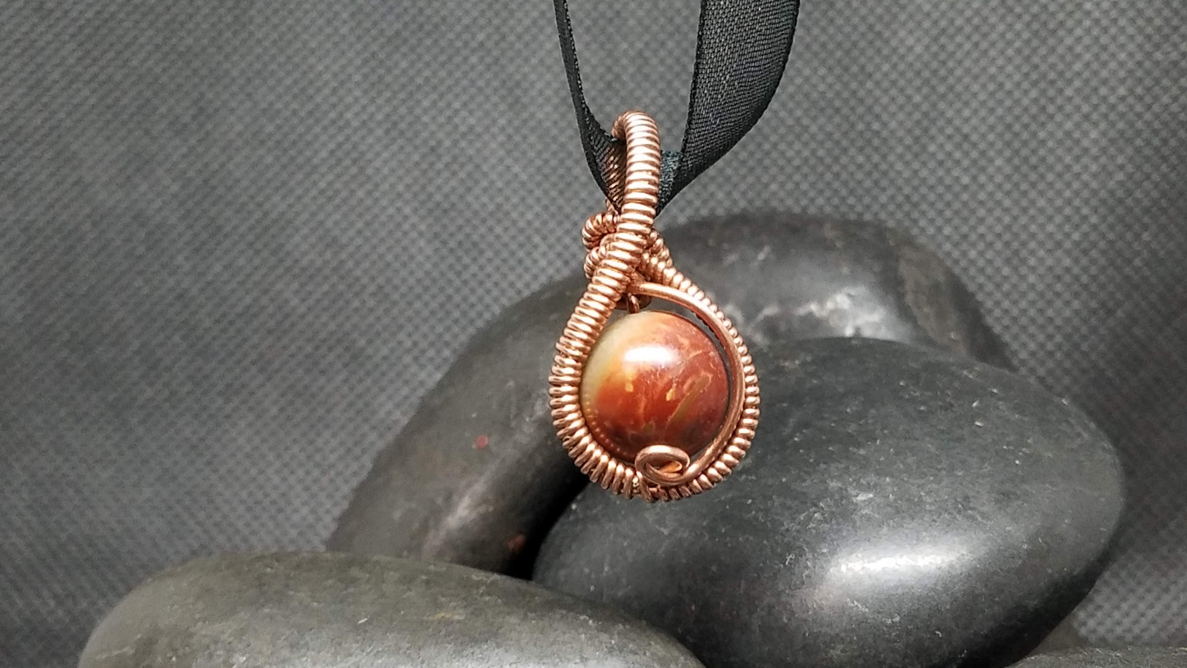 Pendant Copper Wire Wrap Picasso Stone Bead