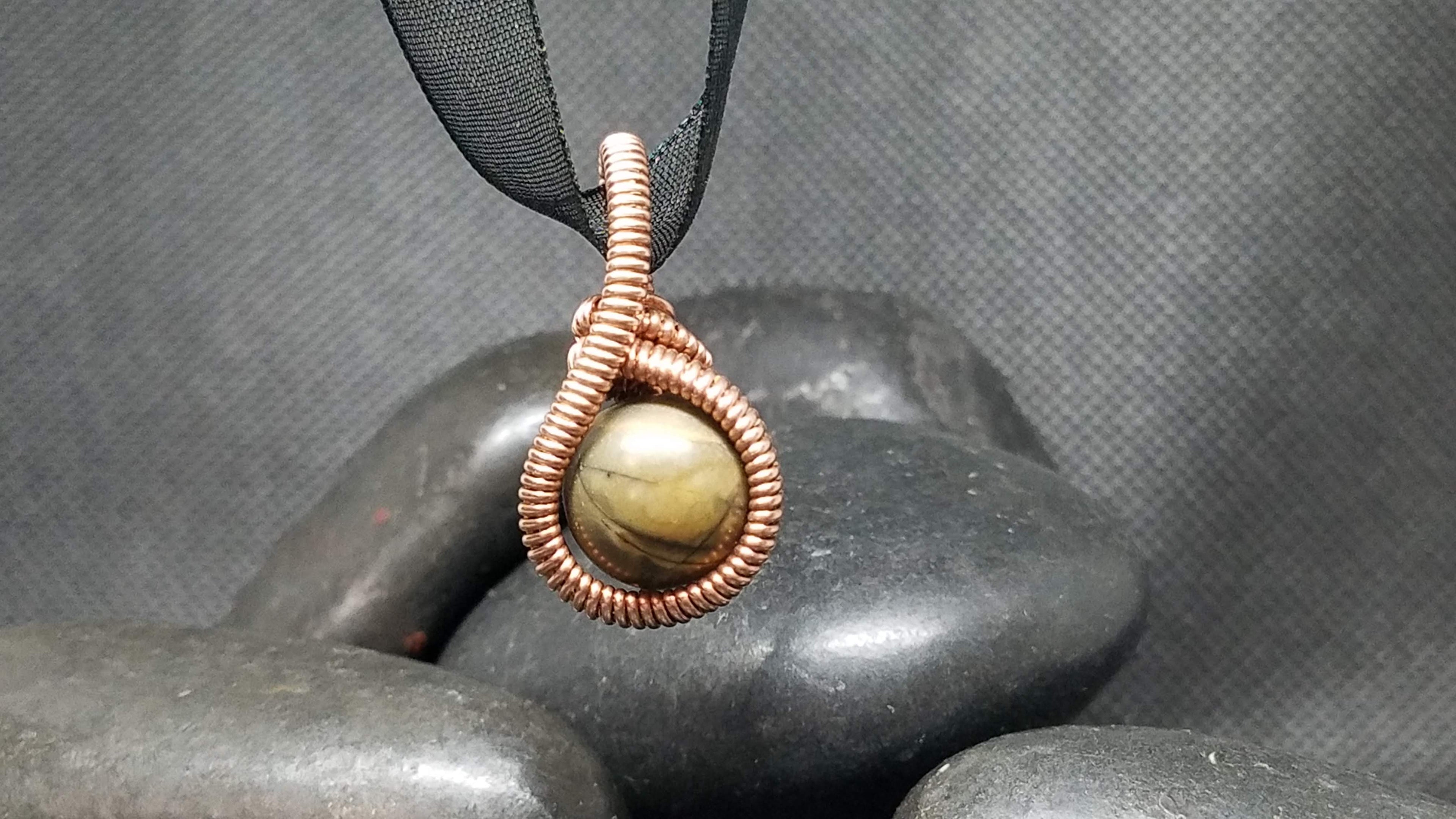 Pendant Copper Wire Wrap Picasso Stone Bead