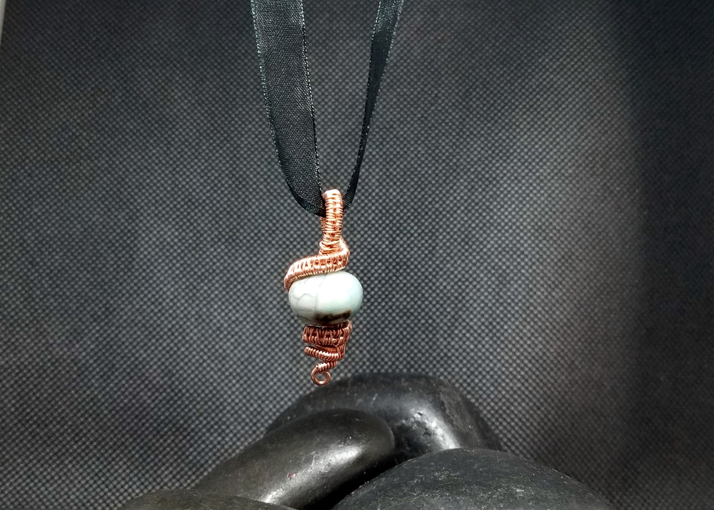 Copper Weave Penant with Fire Agate Bead
