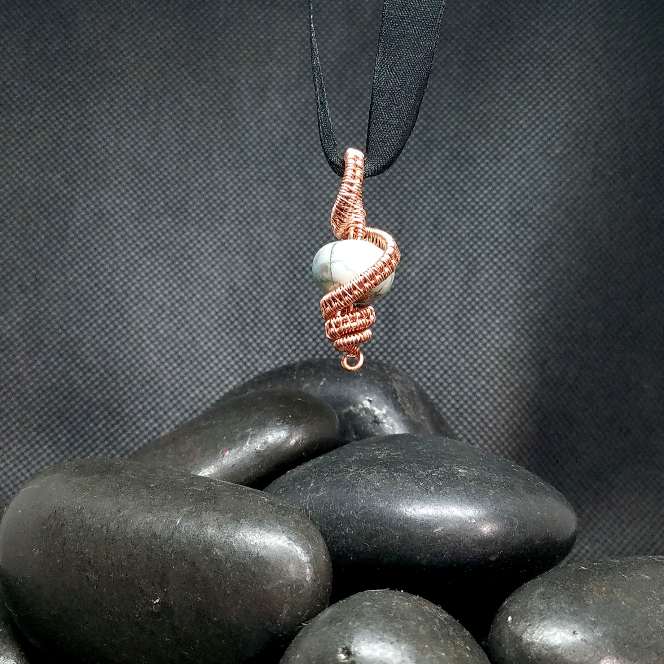 Copper Weave Penant with Fire Agate Bead