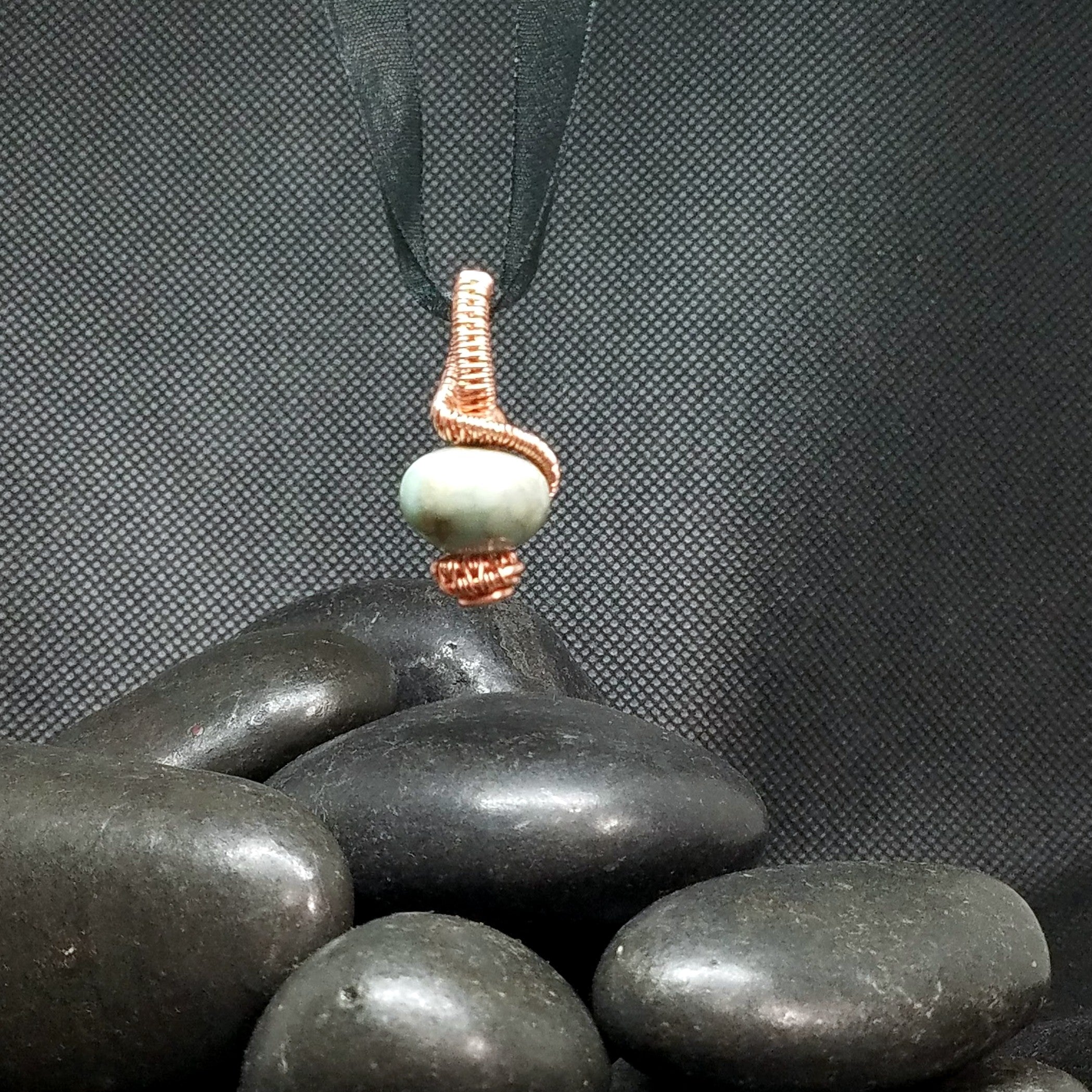 Copper Weave Penant with Fire Agate Bead