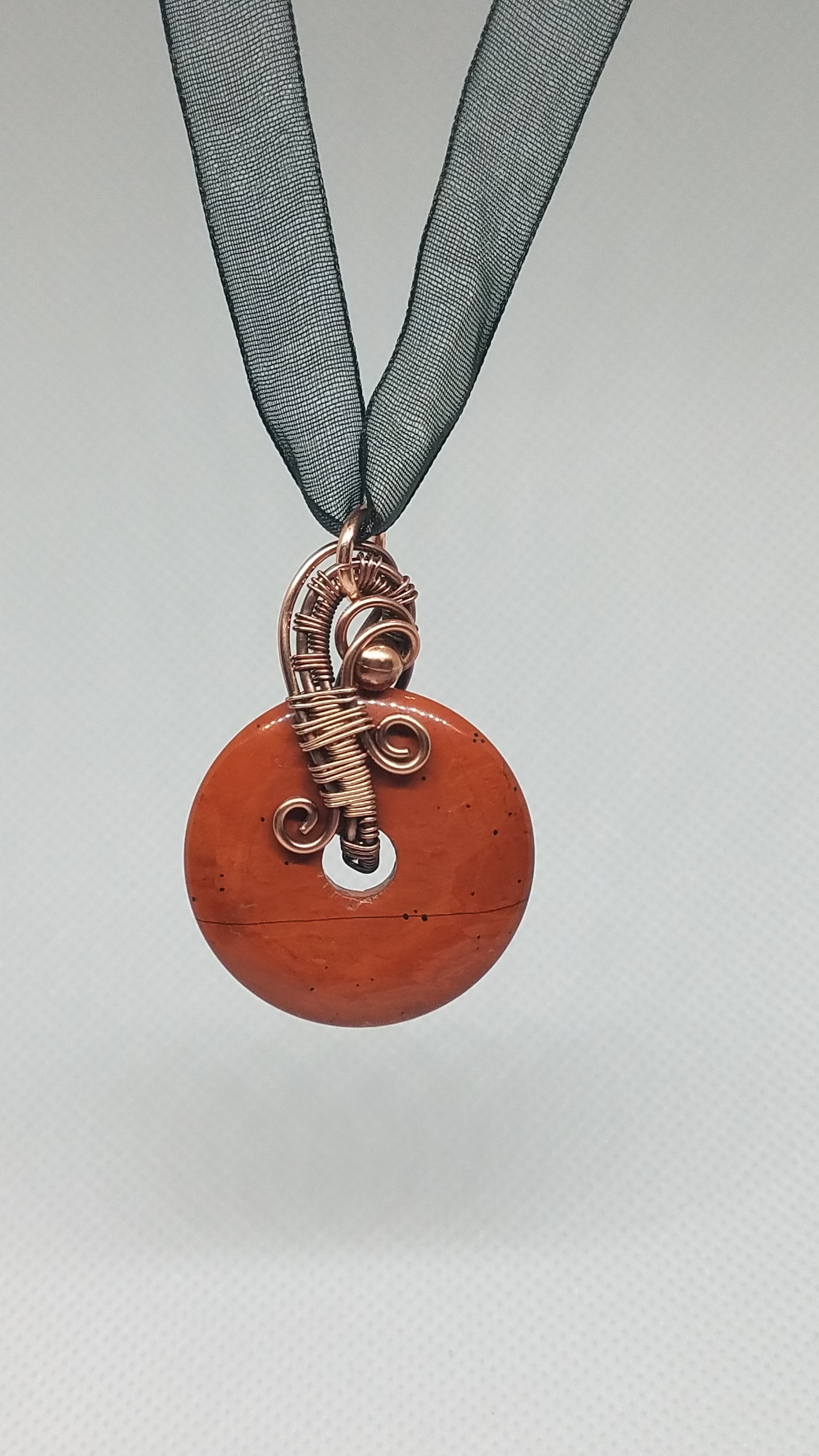 Pendant Copper Wire Woven Red Jasper Donut Bead