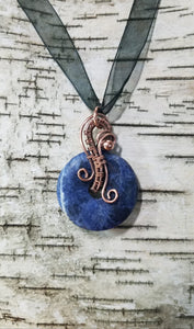 Sodalite donut copper wire woven pendant