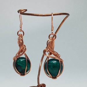 Earring copper wire wrapped crystaphase cabochon
