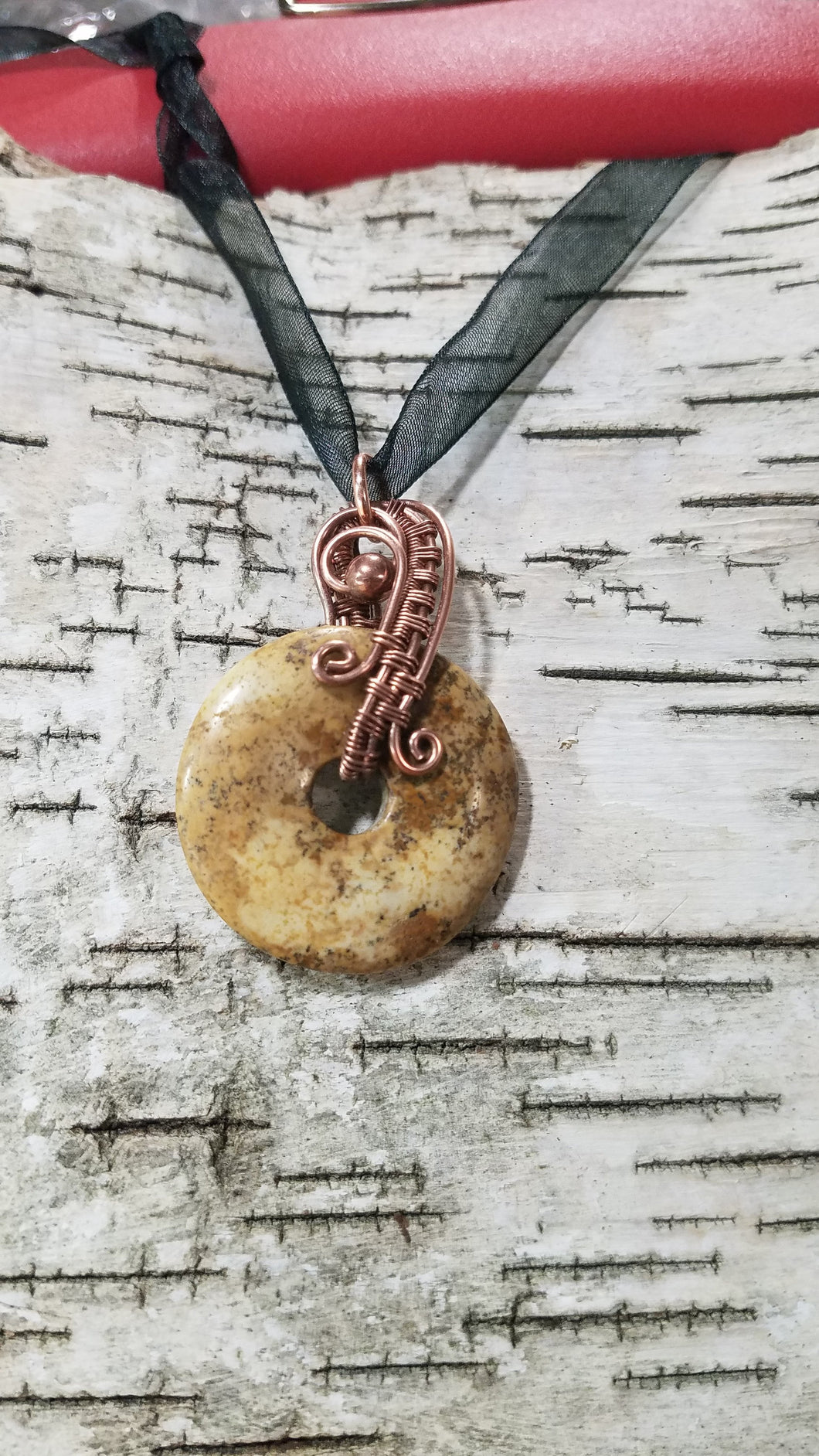 Pendant copper wire woven picture Jasper donut bead
