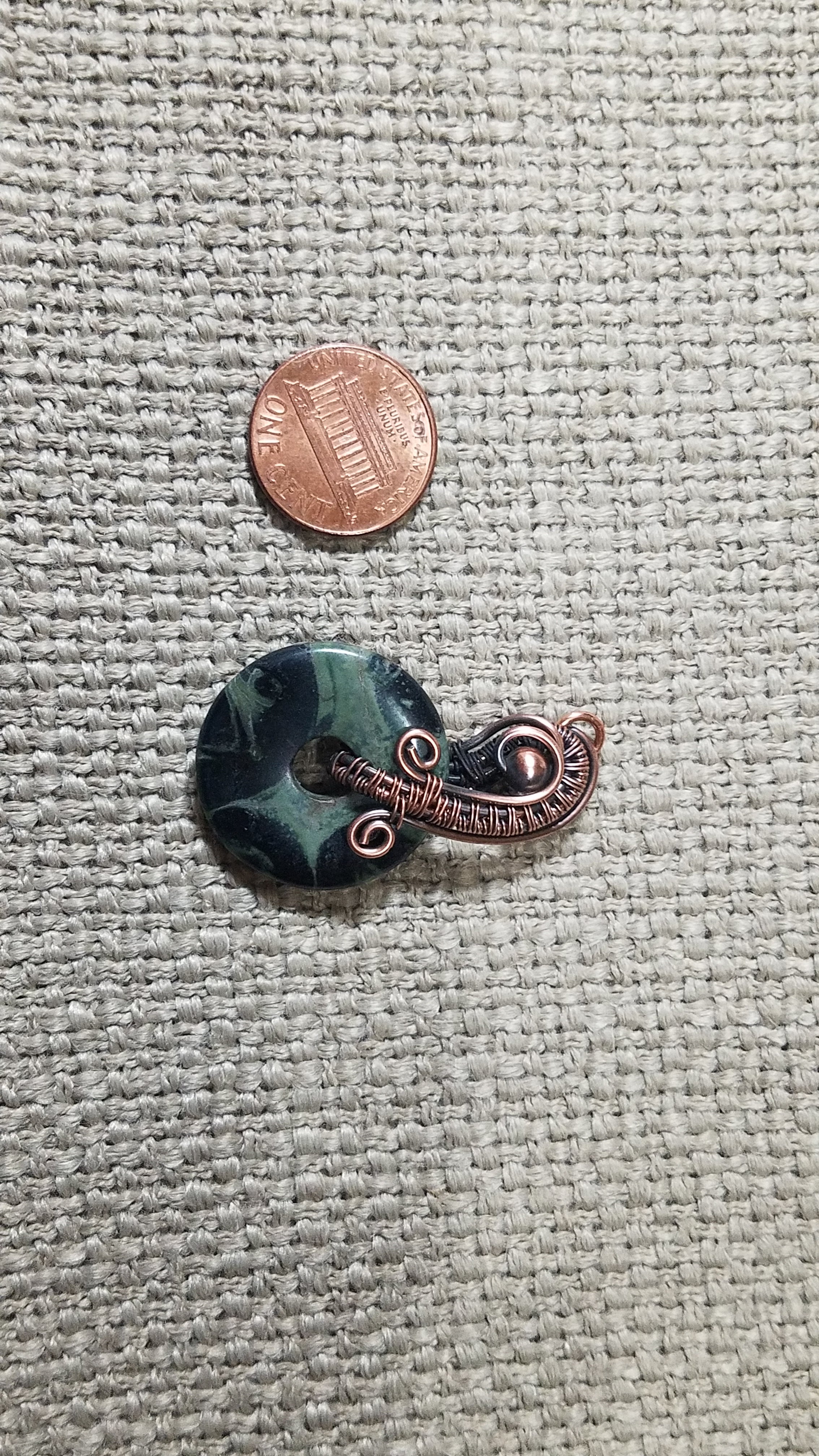 Pendant copper woven kambaba Jasper donut bead