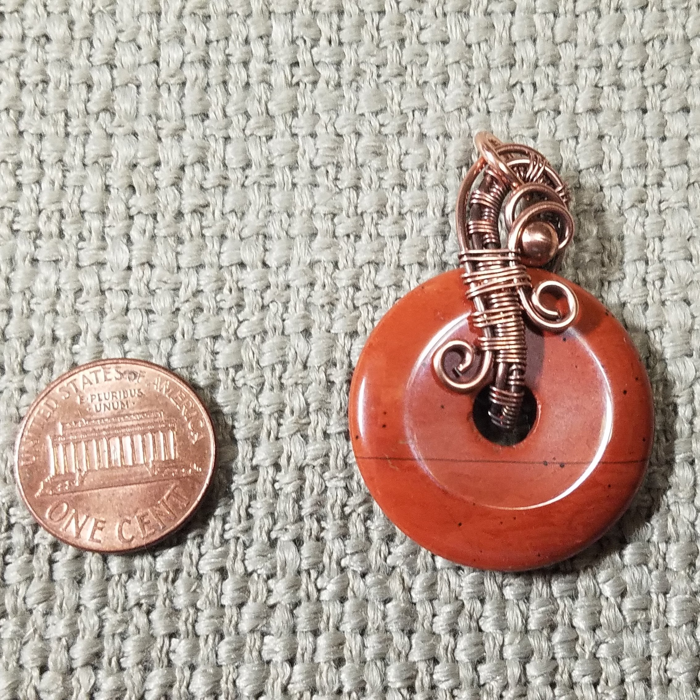 Pendant Copper Wire Woven Red Jasper Donut Bead