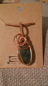Labradorite Copper Wire Wrap Pendant with Leather Cord with Handmade Clasp