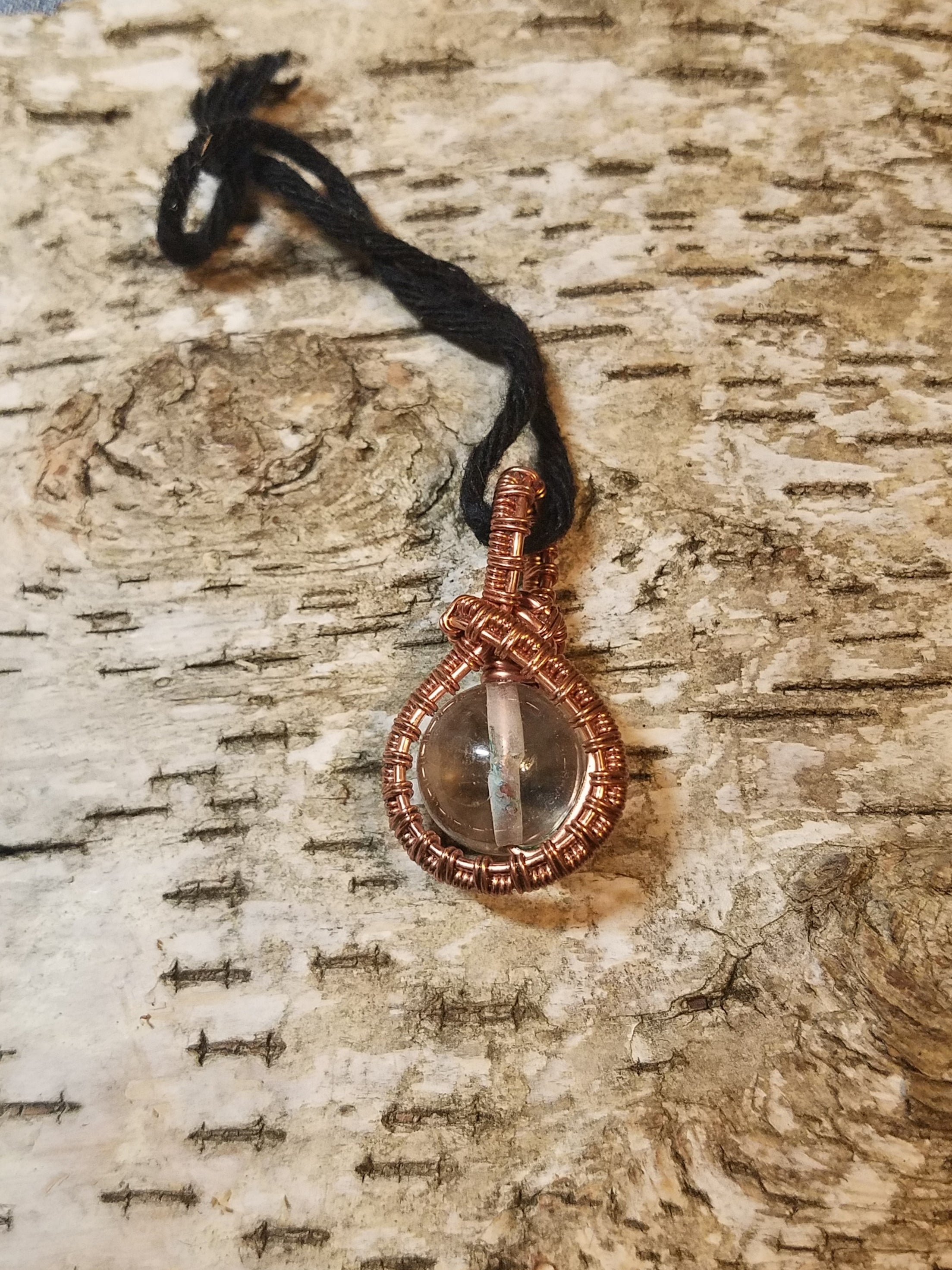 Copper wire woven pendant with 18mm bead