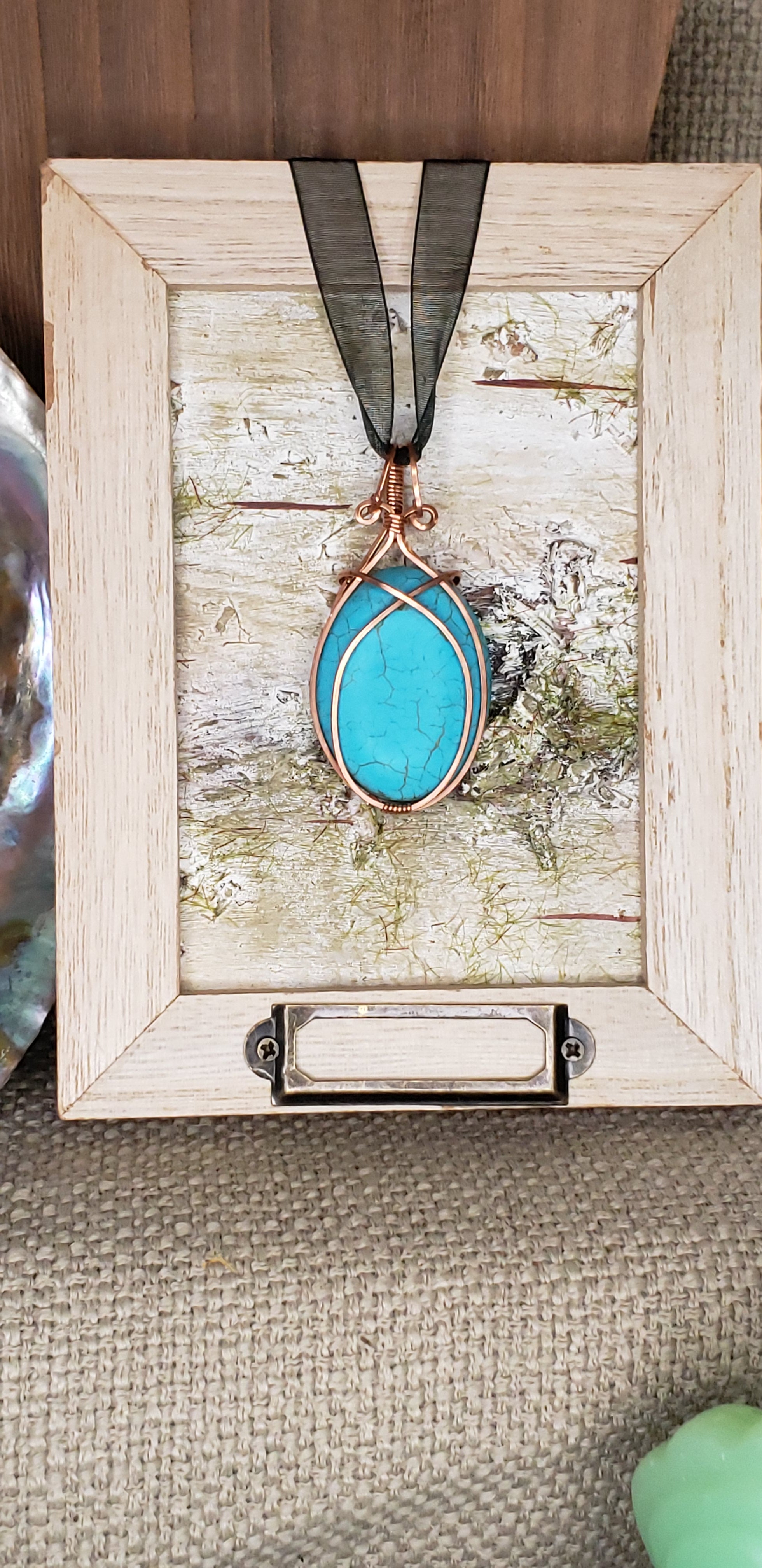 Blue Howlite Copper Wire Wrap Criss-Cross Pendant
