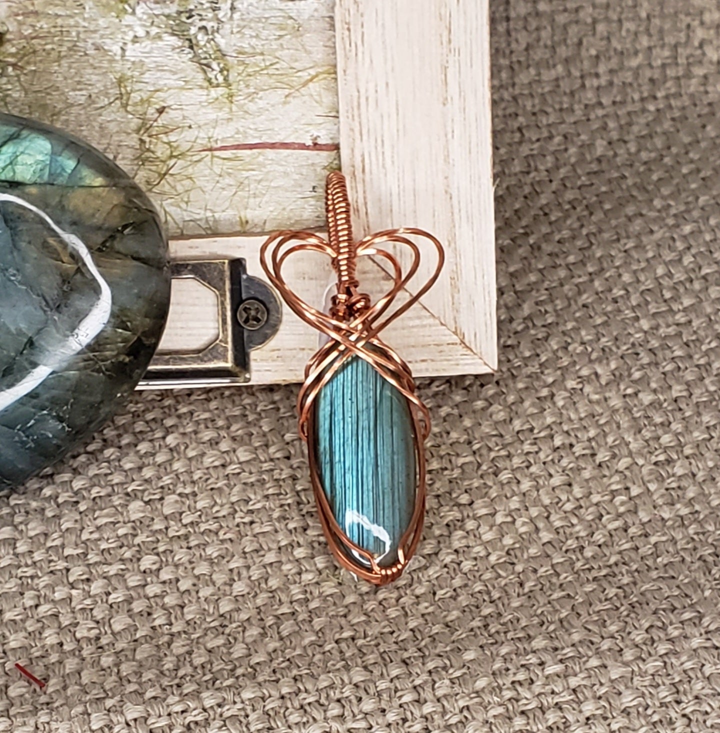 Copper Wrap Labradorite Pendant Heart Bale