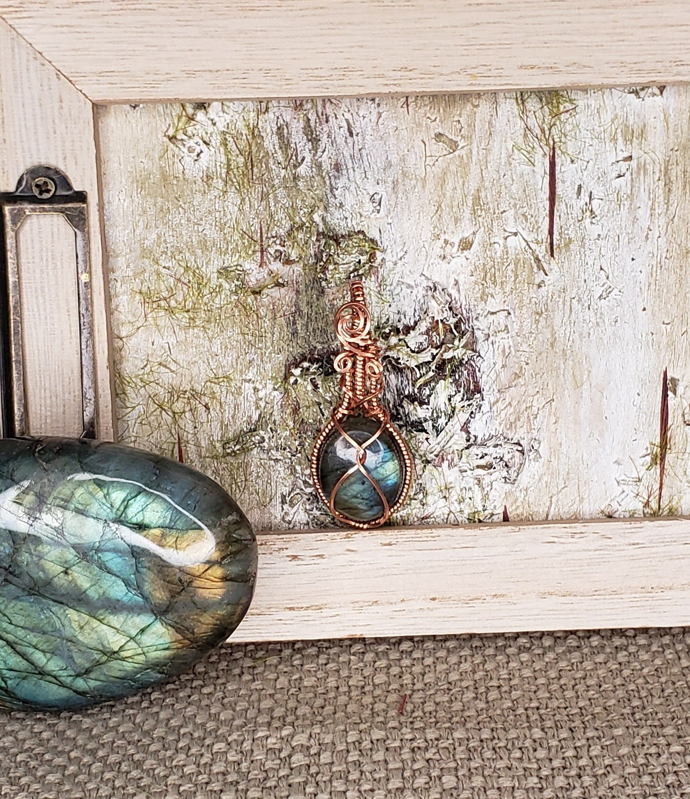 Copper Wire Wrapped Labradorite Pendant
