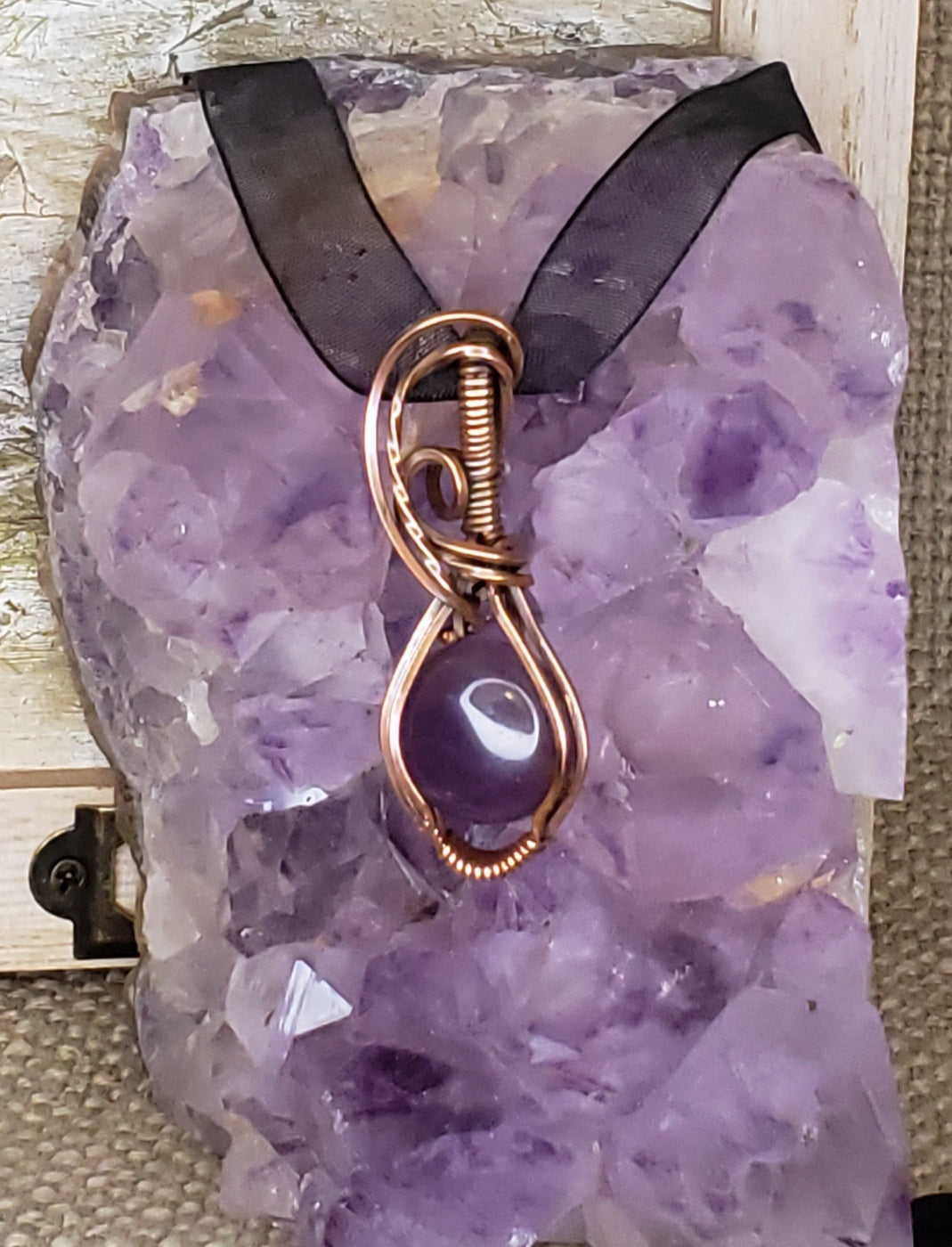 Amethyst Copper Wire Wrap  Pendant